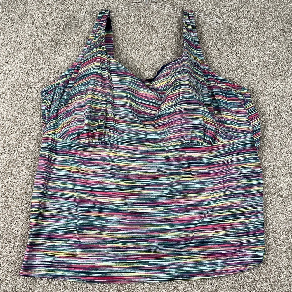 Lands End Square Neck Underwire Tankini Swim Top in Navy Space Dye Size 24W